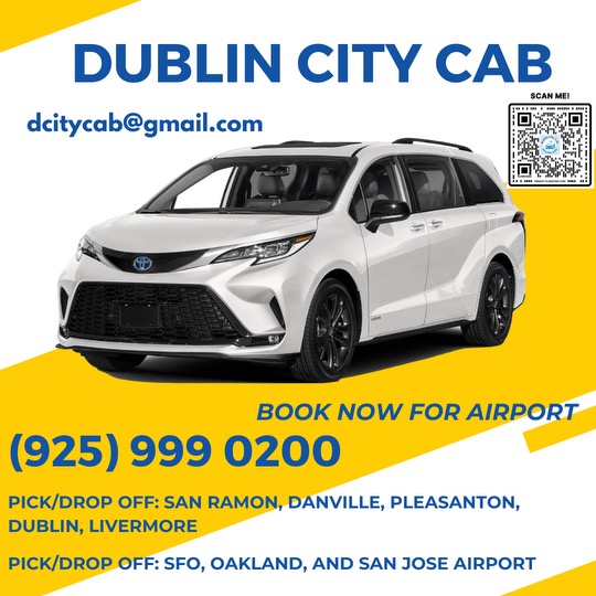 Dublin City Cab offering airport transportation services in San Ramon, Danville, Pleasanton, Dublin, Livermore, SFO, Oakland, and San Jose airports. Contact (925) 999 0200.