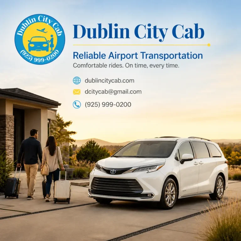 Branded visual for a Pleasanton to SFO airport transportation guide, highlighting travel planning, timing, and airport trip preparation.