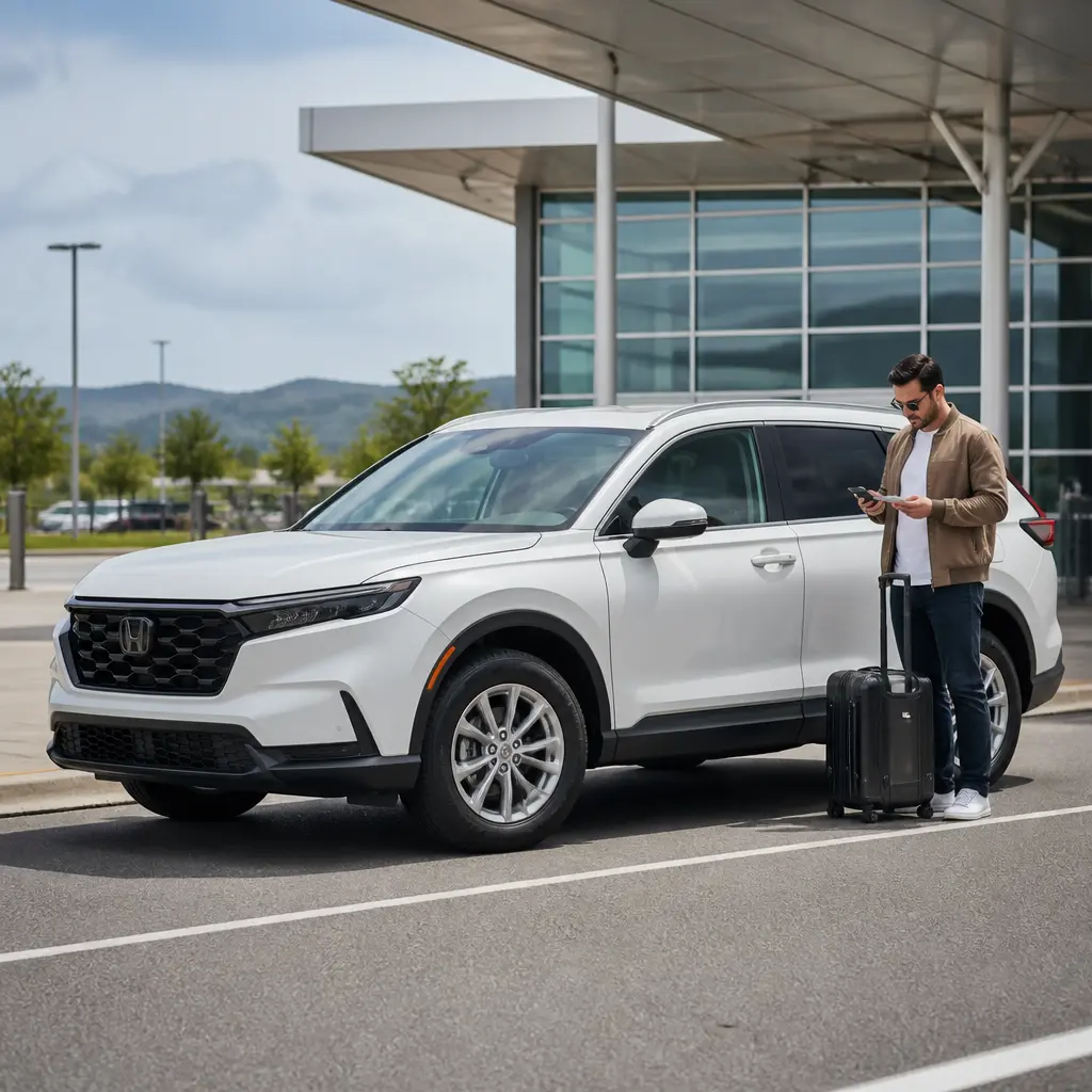 Travelers preparing for an airport taxi journey from Blackhawk