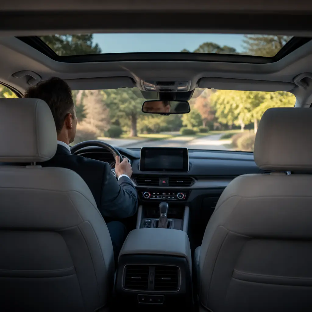 Interior view of an unbranded local taxi ride in Blackhawk, CA