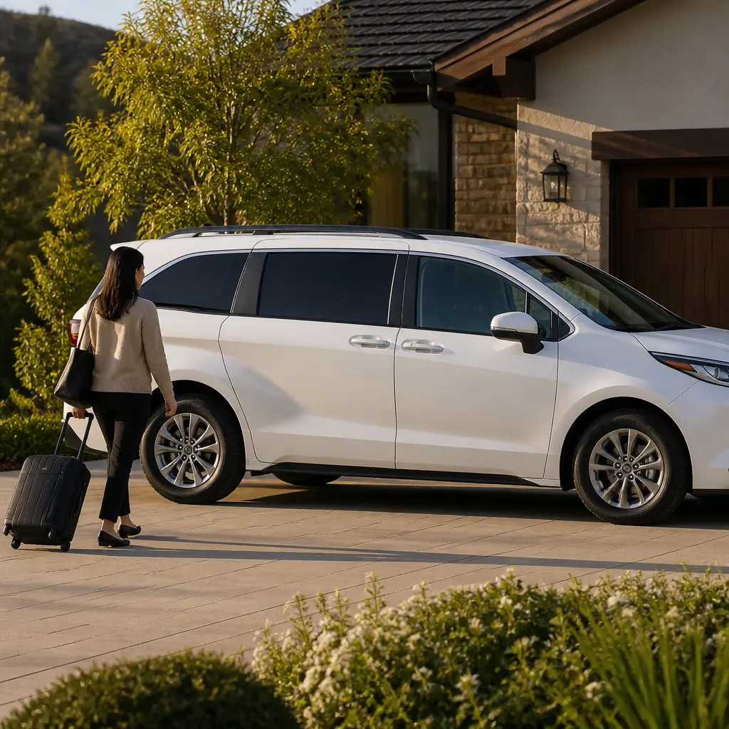 Passenger approaching an unbranded taxi sedan for service in Blackhawk, CA