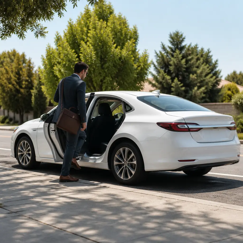 Passenger using a taxi service in Livermore