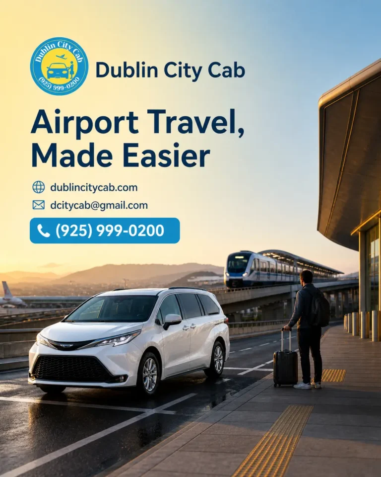 A white 2026 Toyota Sienna near an airport transit station, illustrating taxi and BART travel options.